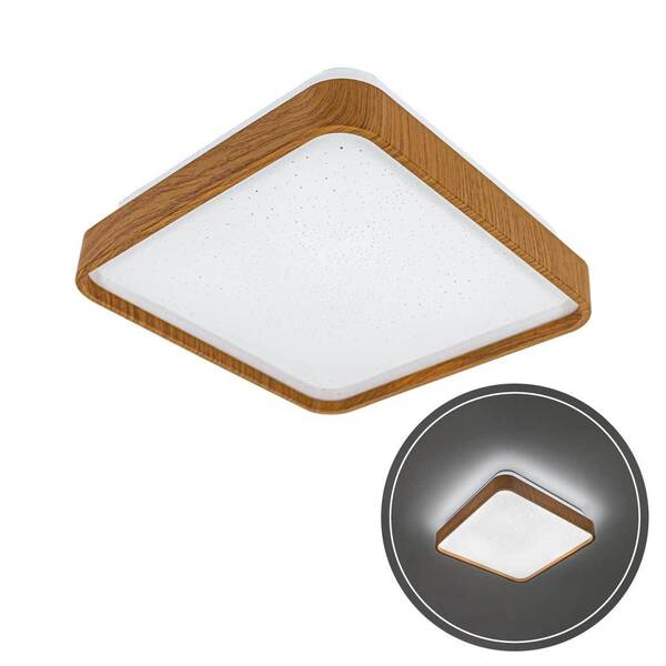 Plafon Led 12w Branco Frio Metal Acrílico Amadeirado 28cm St1