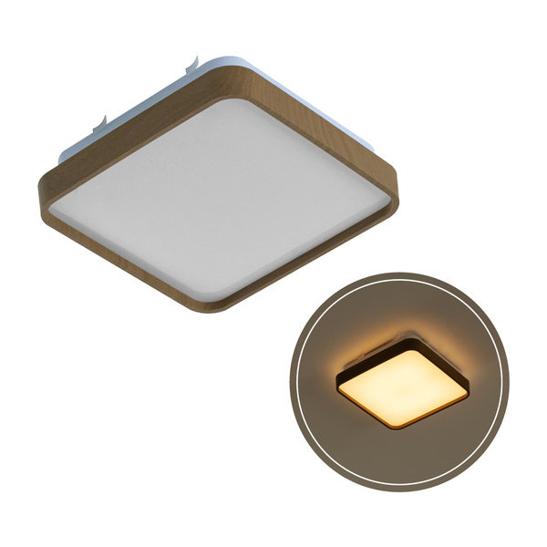 Plafon Led 12w Branco Quente Metal Acrílico Amadeirado 28cm S