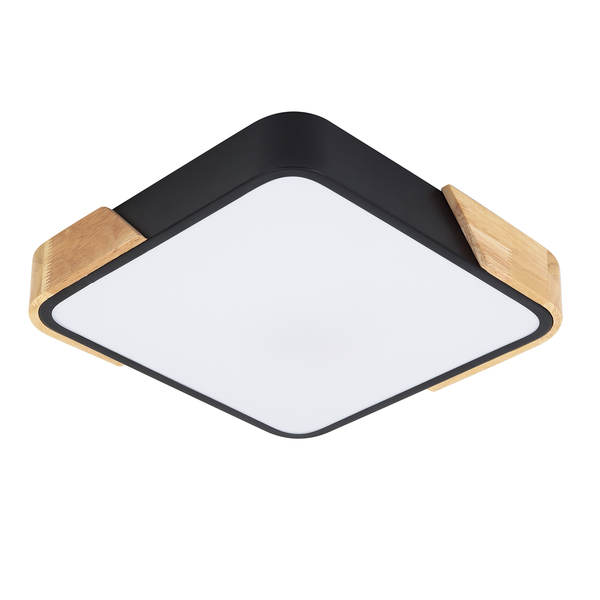 Plafon LED Quadrado Preto 30cm Madeira Wood Hevvy