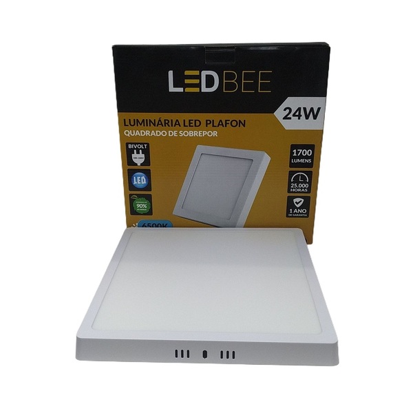 Plafon Led Sobrepor Quadrado 24w Branca Ledbee