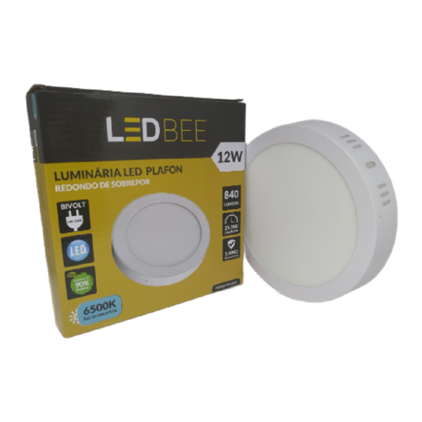 Plafon Led Sobrepor Redondo 12w Branca Ledbee