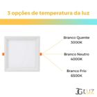 Plafon Luminaria Painel Quadrado De Led 24w 30cm Bco Ou Pto -