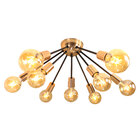 Plafon Lustre Atom Sputnik Preto com Cobre 80cm  para 9 Lâmpa