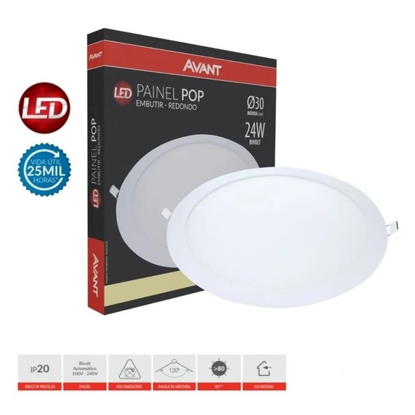 Plafon Painel Led Redondo Embutir 24w 4000k Branco Neutro Mor