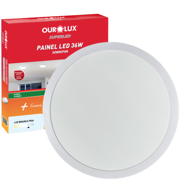 Plafon Painel Redondo Sobrepor 36w 40cm Branco Frio 6500k