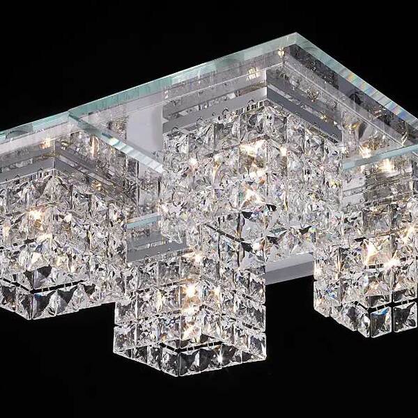 Plafon Quadrado Cromado Com Cristais Transparente 40cm 4g9 Pl