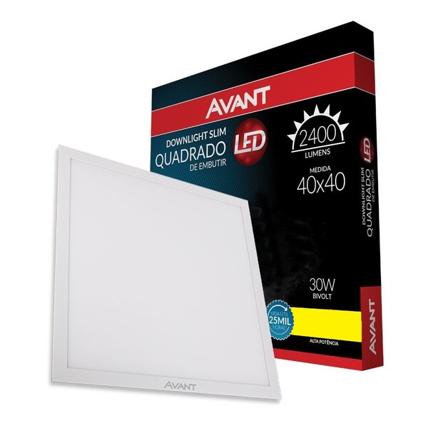 Plafon Quadrado Embutir 40x40 30w Branco Quente Avant