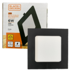 Plafon Quadrado Embutir 6w Preto 12x12 Branco Quente 3000k