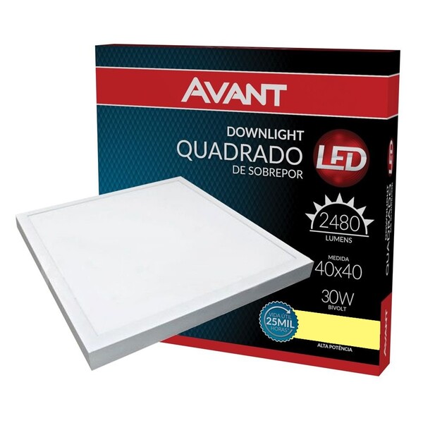 Plafon quadrado sobrepor 40x40 30w branco neutro AVANT