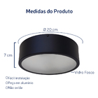 Plafon Redondo De Aluminio Preto 20cm