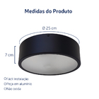 Plafon Redondo De Aluminio Preto 25cm
