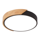 Plafon Redondo Preto Com Detalhe Estilo Madeira 40cm Led 25w