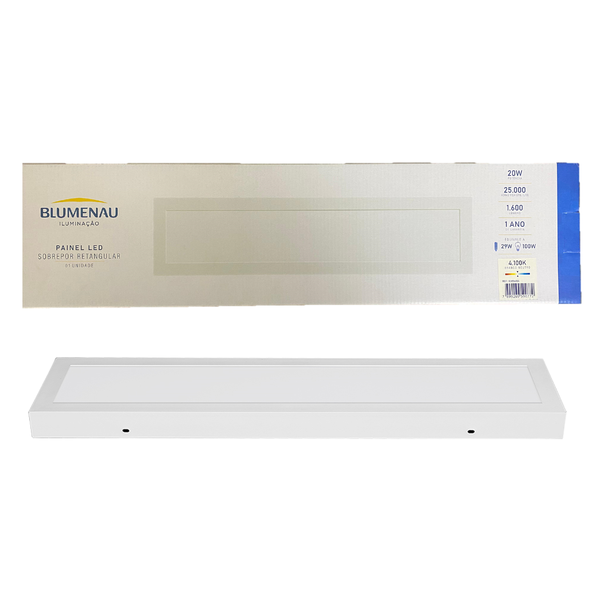 Plafon Retangular Sobrepor 15x60cm 20w Branco Neutro 4100k