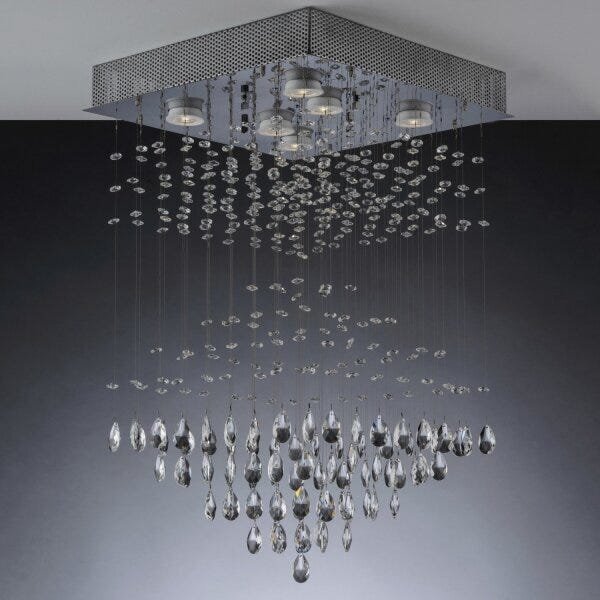 Plafon Sobrepor De Cristais Quadrado Pirâmidal 6 Lâmpadas Bro