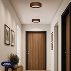 Plafon Wood Madeira Redondo Led 18w Bivolt Mel -branco Quente