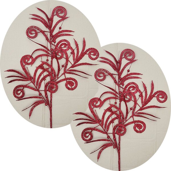 Plantas Folhas Enfeite Natal Gliter Vermelho 70cm Kit 4pçs