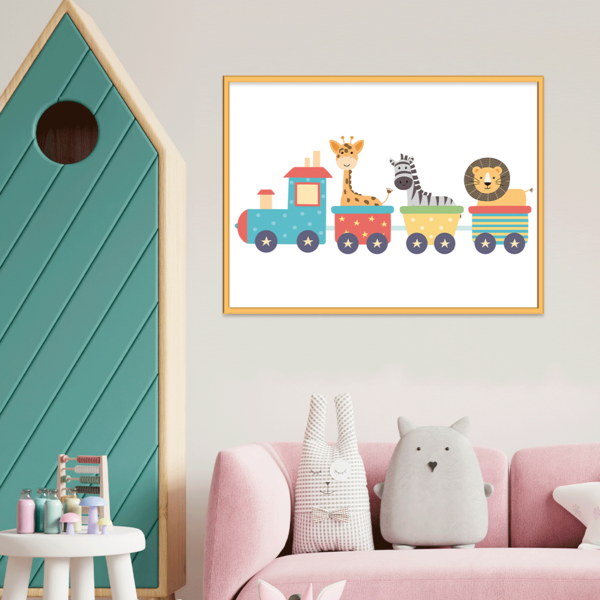 Plaquinha Decorativa Adesivada Infantil Trenzinho Com Animais