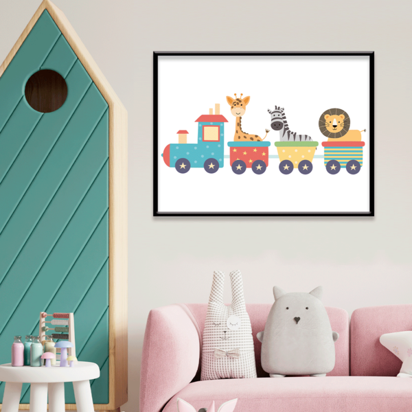 Plaquinha Decorativa Adesivada Infantil Trenzinho Com Animais