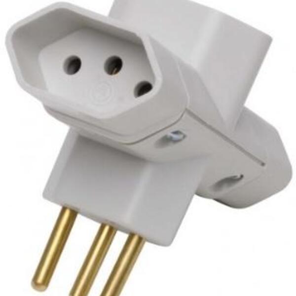 Plug T Bipolar 3 Saídas 10a 2p+t Cinza - Ref. 12250 - Ilumi