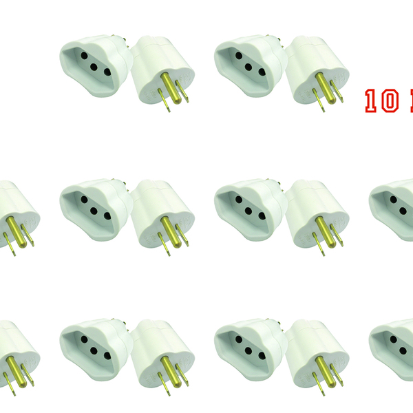 Plugue Adaptador Reverso Branco 15a Maciços Radial C/ 10 Pç