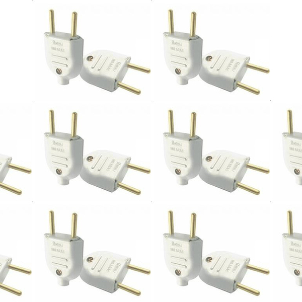 Plugue Macho Branco 10a 2 Pinos Maciços Radial Kit 10 Peças