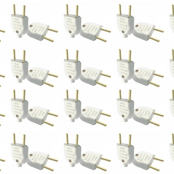 Plugue Macho Branco 10a 2 Pinos Maciços Radial Kit 20 Peças