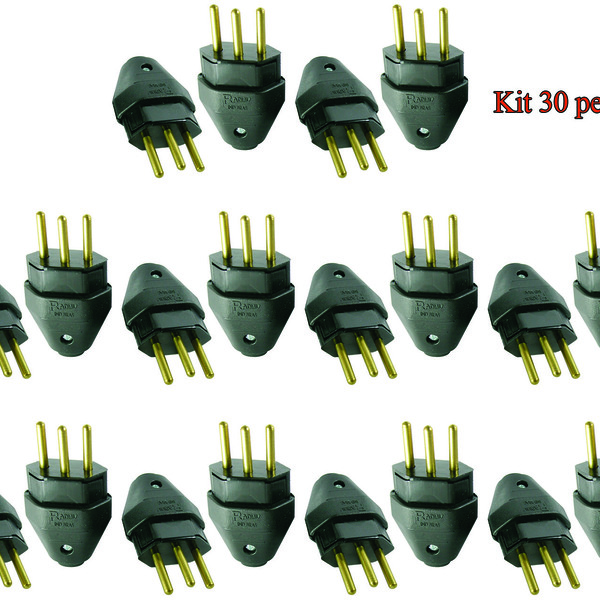 Plugue Macho Preto 2 Pólos + Terra 10a Maciço Radial C/ 30