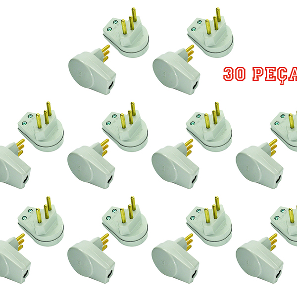 Plugue Prensa Cabo Cinza 10a 3 Pinos Maciços Radial C/ 30