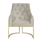 Poltona Vick Suede Bege Base Metálica Dourada - Vallisa Decor