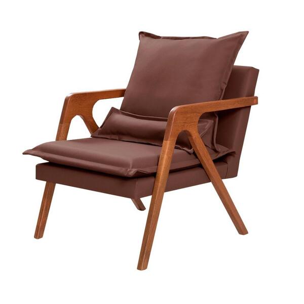 Poltrona 040 Milano Couro Havana Com Braço De Madeira