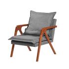 Poltrona 040 Milano Tecido Linho Cinza Com Braço De Madeira