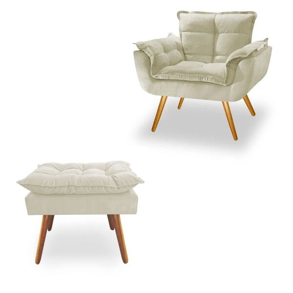 Poltrona + Puff Opala Platinum Decor Nude