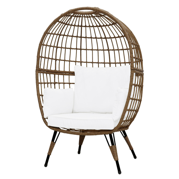 Poltrona de Aço e Rattan Sintético sem Braço Salto Bege Plicosa