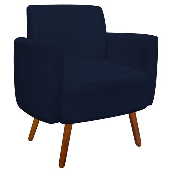 Poltrona Agatha Suede Azul Marinho Pés Palito Castanho D'rossi