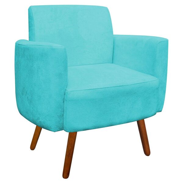 Poltrona Agatha Suede Pés Palito Castanho D'rossi - Azul Turq