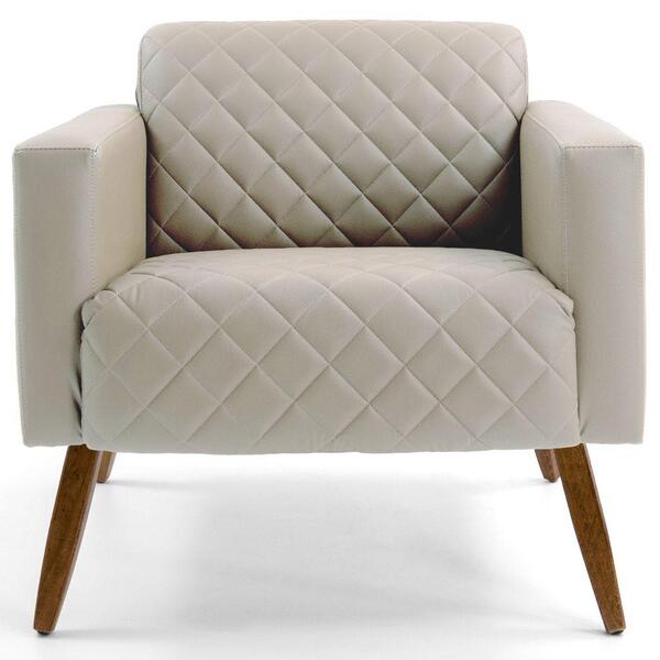 Poltrona Alberta Pés Madeira Corano Matelassê Creme
