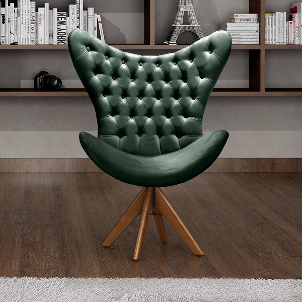 Poltrona Alice Egg Capitonê Cadeira Botonê Giratória Recepção