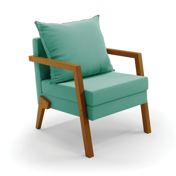 Poltrona Alice Suede Azul Turqueza Base De Madeira - D'rossi