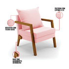 Poltrona Alice Suede Base De Madeira D03 - D'rossi - Rosa Bebê