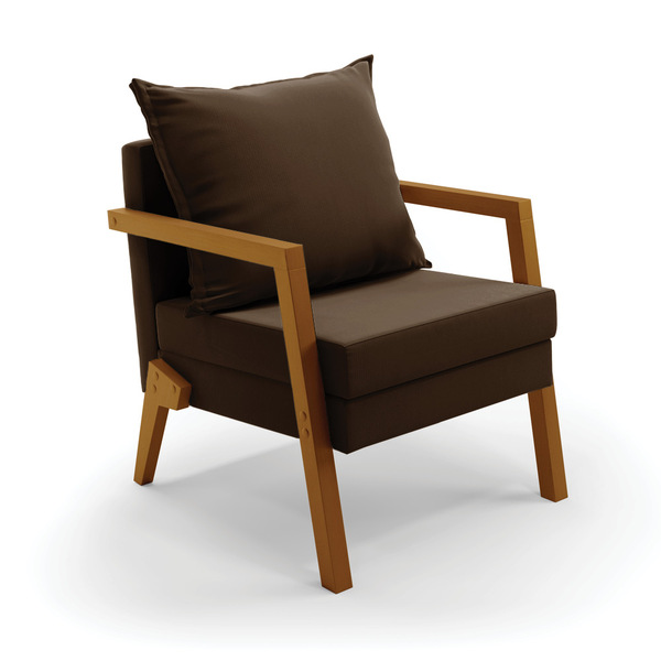 Poltrona Alice Suede Marrom Base De Madeira D03 - D'rossi