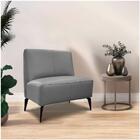 Poltrona Alícia Sem Braço Em Couro Legítimo Cinza Com Pés Em