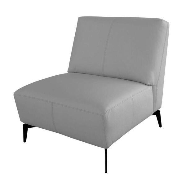 Poltrona Alícia Sem Braço Em Couro Legítimo Cinza Com Pés Em
