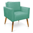 Poltrona Aline Suede Azul Turquesa Pés Palito Castanho - D'ro