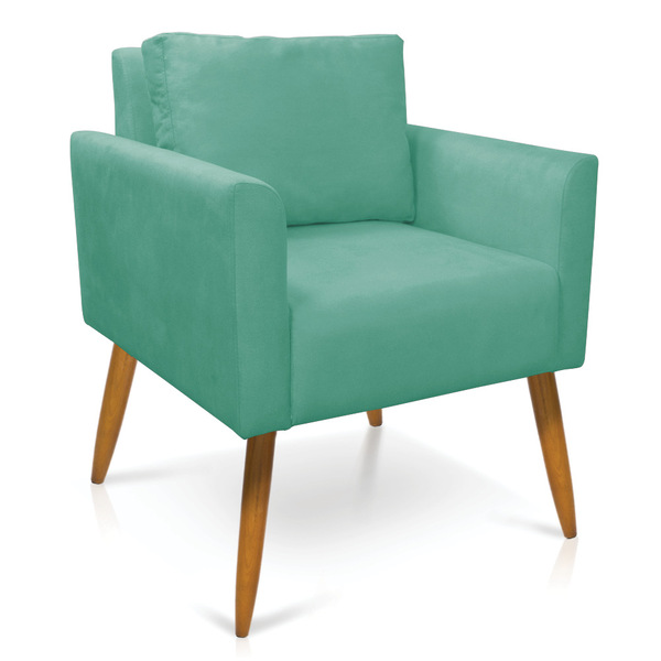 Poltrona Aline Suede Azul Turquesa Pés Palito Castanho - D'ro