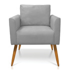 Poltrona Aline Suede Cinza Pés Palito Castanho