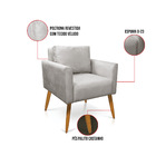 Poltrona Aline Veludo Cinza Pés Palito Castanho