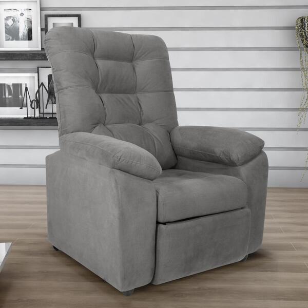 Poltrona Almofadada Reclinável Bristol Veludo Light Cinza