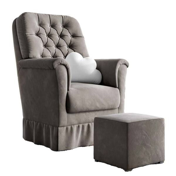 Poltrona Amamentação Agatha Balanco Puff Suede Grafite