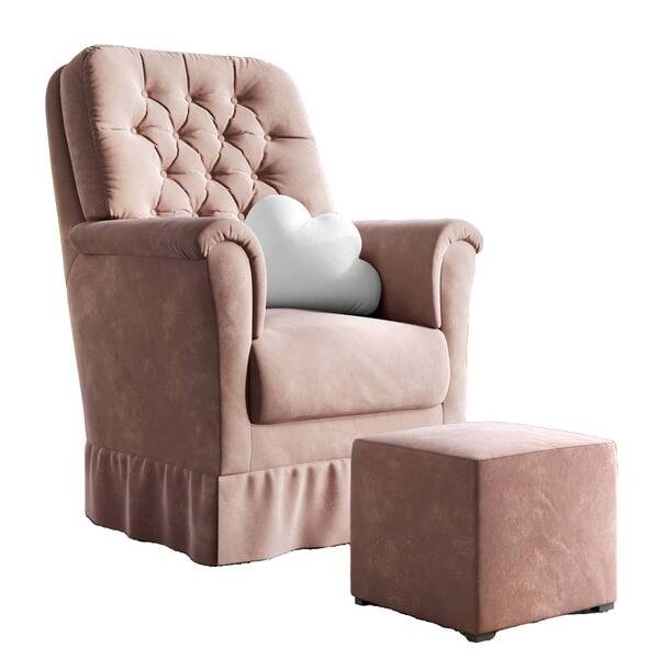 Poltrona Amamentação Agatha Balanco Puff Veludo Rosa
