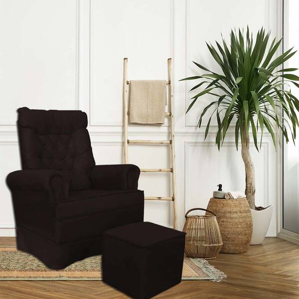 Poltrona Amamentação Balanço Ana Alice Com Puff Suede Marrom